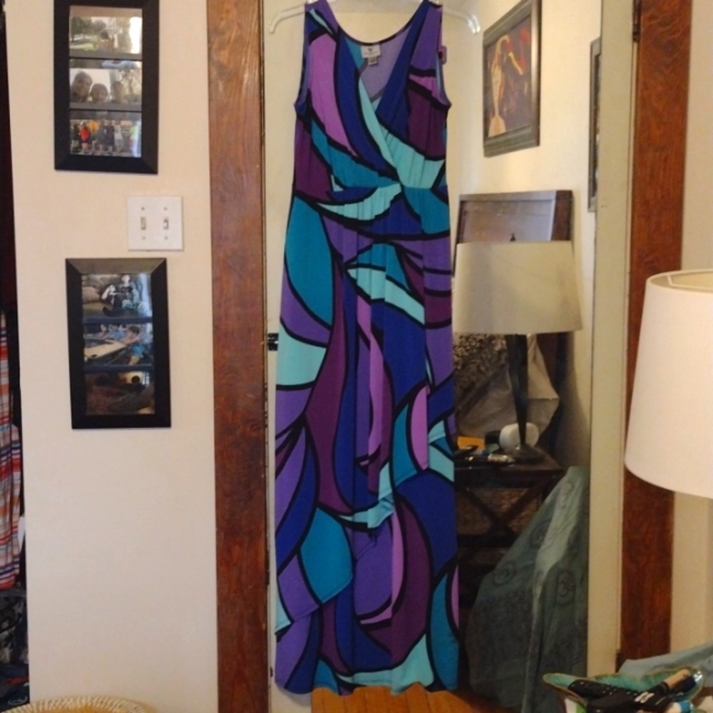 Worthington Purple & Teal Abstract Print Maxi Dress